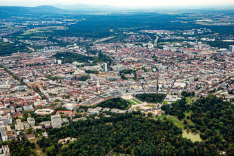 Castle Square in the district Innenstadt-West in Karlsruhe in the state Baden-Wuerttemberg, Germany out of the air