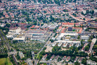 Aerial photograpy of Municipal Hospital Karlsruhe in the district Nordweststadt in Karlsruhe in the state Baden-Wuerttemberg, Germany