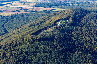 Aerial photograpy of Radar antennas at Pfaffenschlick in Soultz-sous-Forêts in the state Bas-Rhin, France