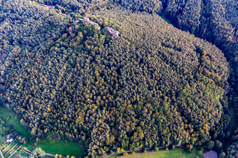 Aerial view of Drachenfels Castle in Busenberg in the state Rhineland-Palatinate, Germany