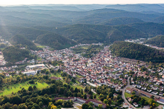 Schlossstraße from the east in Dahn in the state Rhineland-Palatinate, Germany