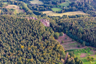 Cemetery of Honor Dahn with Michael's Chapel Dahn and Hochstein Lookout Point in Dahn in the state Rhineland-Palatinate, Germany