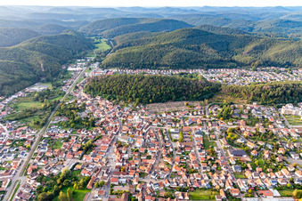 Aerial view of From the south in Dahn in the state Rhineland-Palatinate, Germany