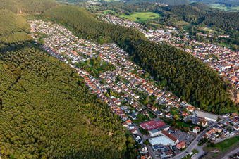 Dahn in the state Rhineland-Palatinate, Germany from above