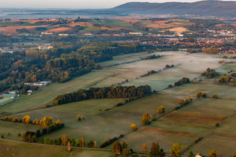 Airfield in the morning mist in Schweighofen in the state Rhineland-Palatinate, Germany