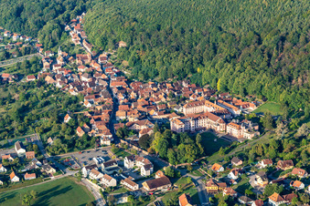 Aerial view of Monastery Oberbronn and Notre Dame Hospital in Oberbronn in the state Bas-Rhin, France