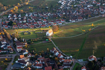 St. Dionysius Chapel in the district Gleiszellen in Gleiszellen-Gleishorbach in the state Rhineland-Palatinate, Germany seen from above