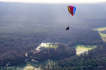 Paragliding over the Otterbachtal in Wörth am Rhein in the state Rhineland-Palatinate, Germany