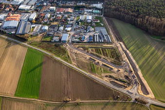 Aerial view of Expansion area of the Gereutäcker commercial area in Hatzenbühl in the state Rhineland-Palatinate, Germany