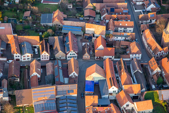 Aerial view of Main street from the south in the district Heuchelheim in Heuchelheim-Klingen in the state Rhineland-Palatinate, Germany