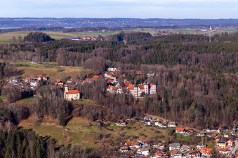 Castle and Chapel of the Immaculate Conception in Eurasburg in the state Bavaria, Germany out of the air
