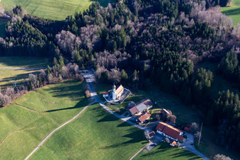 Aerial photograpy of St. John the Baptist in the district Oberfischbach in Wackersberg in the state Bavaria, Germany