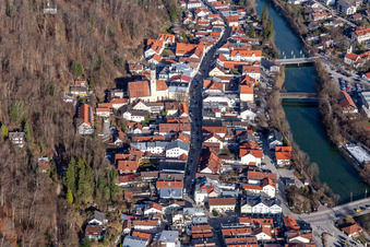 Aerial photograpy of Old town on the Loisach in Wolfratshausen in the state Bavaria, Germany
