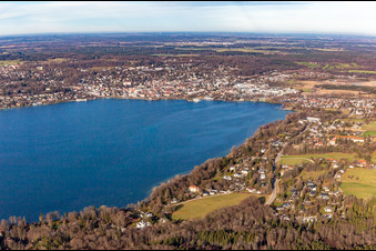 Aerial view of From the southeast in the district Percha in Starnberg in the state Bavaria, Germany