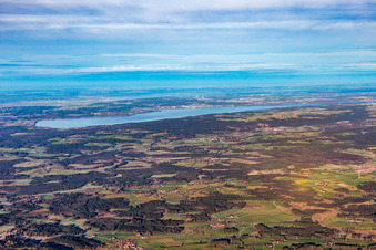 Aerial view of Lake Starnberg from the southeast in Starnberger See in the state Bavaria, Germany
