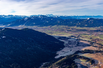 Isar Valley from the northeast in the district Mühle in Gaißach in the state Bavaria, Germany