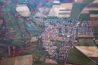 In winter in the evening from the west in Steinweiler in the state Rhineland-Palatinate, Germany