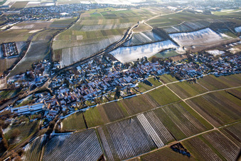 Aerial view of From the northeast in winter when there is snow in Niederhorbach in the state Rhineland-Palatinate, Germany