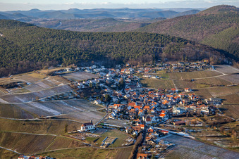 Aerial view of In winter when there is snow in the district Gleiszellen in Gleiszellen-Gleishorbach in the state Rhineland-Palatinate, Germany
