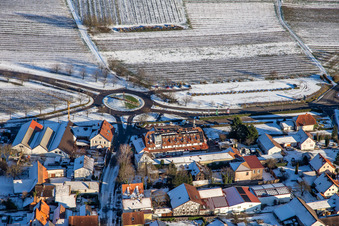 Hotel Restaurant Schweigener Hof in winter with snow in the district Schweigen in Schweigen-Rechtenbach in the state Rhineland-Palatinate, Germany