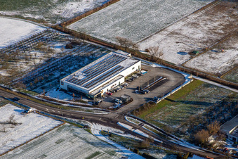 Aldi in winter with snow in Schweighofen in the state Rhineland-Palatinate, Germany