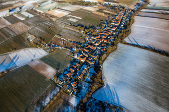 Aerial view of In winter with snow from the west in Vollmersweiler in the state Rhineland-Palatinate, Germany