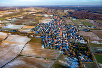 In winter with snow from the west in Freckenfeld in the state Rhineland-Palatinate, Germany