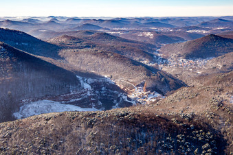 Palatinate granite in winter with snow in Waldhambach in the state Rhineland-Palatinate, Germany