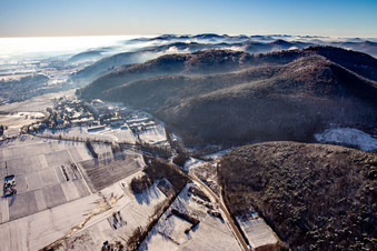 Haardtrand in winter with snow in Klingenmünster in the state Rhineland-Palatinate, Germany