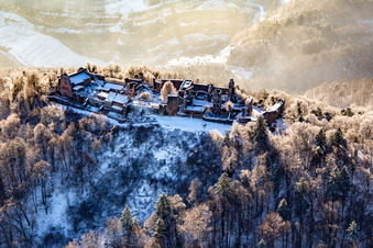 Runie Madenburg in winter with snow in Eschbach in the state Rhineland-Palatinate, Germany from above