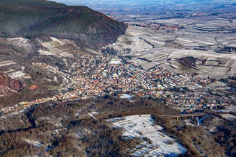 In winter with snow from the south in Albersweiler in the state Rhineland-Palatinate, Germany