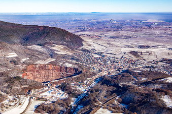 Quarry in winter with snow from the west in Albersweiler in the state Rhineland-Palatinate, Germany