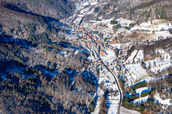 Dernbacher Valley from the south in winter with snow in Dernbach in the state Rhineland-Palatinate, Germany