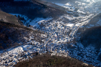 From the northwest in winter when there is snow in Ramberg in the state Rhineland-Palatinate, Germany