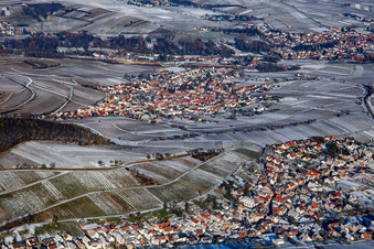 Behind Ranschbach from the south in winter in Birkweiler in the state Rhineland-Palatinate, Germany