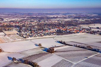 From the southwest in winter in the district Mühlhofen in Billigheim-Ingenheim in the state Rhineland-Palatinate, Germany