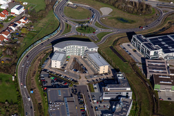 Office building at the roundabout to the A65 LD Mitte motorway exit in the district Queichheim in Landau in der Pfalz in the state Rhineland-Palatinate, Germany