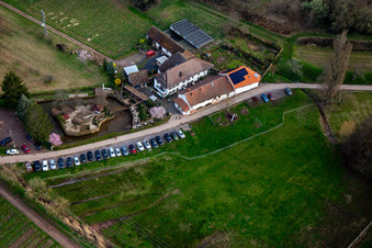 Aerial view of Country Restaurant Burrweiler Mühle am Modenbach in Burrweiler in the state Rhineland-Palatinate, Germany