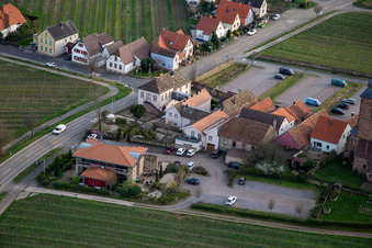 Aerial view of The Wine House - Vinothek Meßmer, Ritterhof zur Rose in Burrweiler in the state Rhineland-Palatinate, Germany