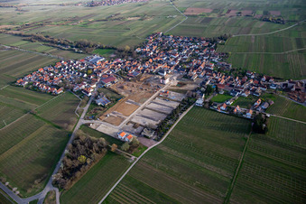 Aerial view of New development area at the former Böchinger Castle and cemetery Böchingen in Böchingen in the state Rhineland-Palatinate, Germany