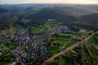 Aerial view of Corridor through the Palatinate Forest for the reconstruction of the 51 km section of the Trans-Europe Natural Gas Pipeline (TENP-III from the Netherlands to Switzerland) between Mittelbrunn and Klingenmünster in the district Gossersweiler in Gossersweiler-Stein in the state Rhineland-Palatinate, Germany