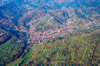 Village - view on the edge of agricultural fields and farmland in the district Michelbach in Gaggenau in the state Baden-Wurttemberg, Germany