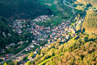 Aerial view of Main Street in Wilgartswiesen in the state Rhineland-Palatinate, Germany