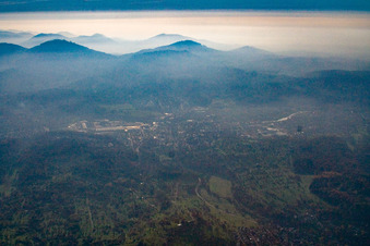 Aerial photograpy of Evening mist over the Odenwald in Gaggenau in the state Baden-Wuerttemberg, Germany