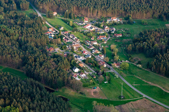 District Lauterschwan in Erlenbach bei Dahn in the state Rhineland-Palatinate, Germany from the plane