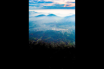 Evening mist over the Odenwald in the district Michelbach in Gaggenau in the state Baden-Wuerttemberg, Germany