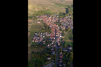 Main street from the west in the evening in Göcklingen in the state Rhineland-Palatinate, Germany
