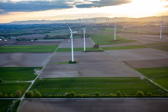 Aerial photograpy of Wind farm Minfeld in Minfeld in the state Rhineland-Palatinate, Germany