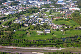 Aerial view of Specialized Hospital Center in the district Blauberg in Saargemünd in the state Moselle, France