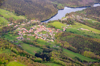 Aerial view of Pond of Haspelschiedt in Haspelschiedt in the state Moselle, France